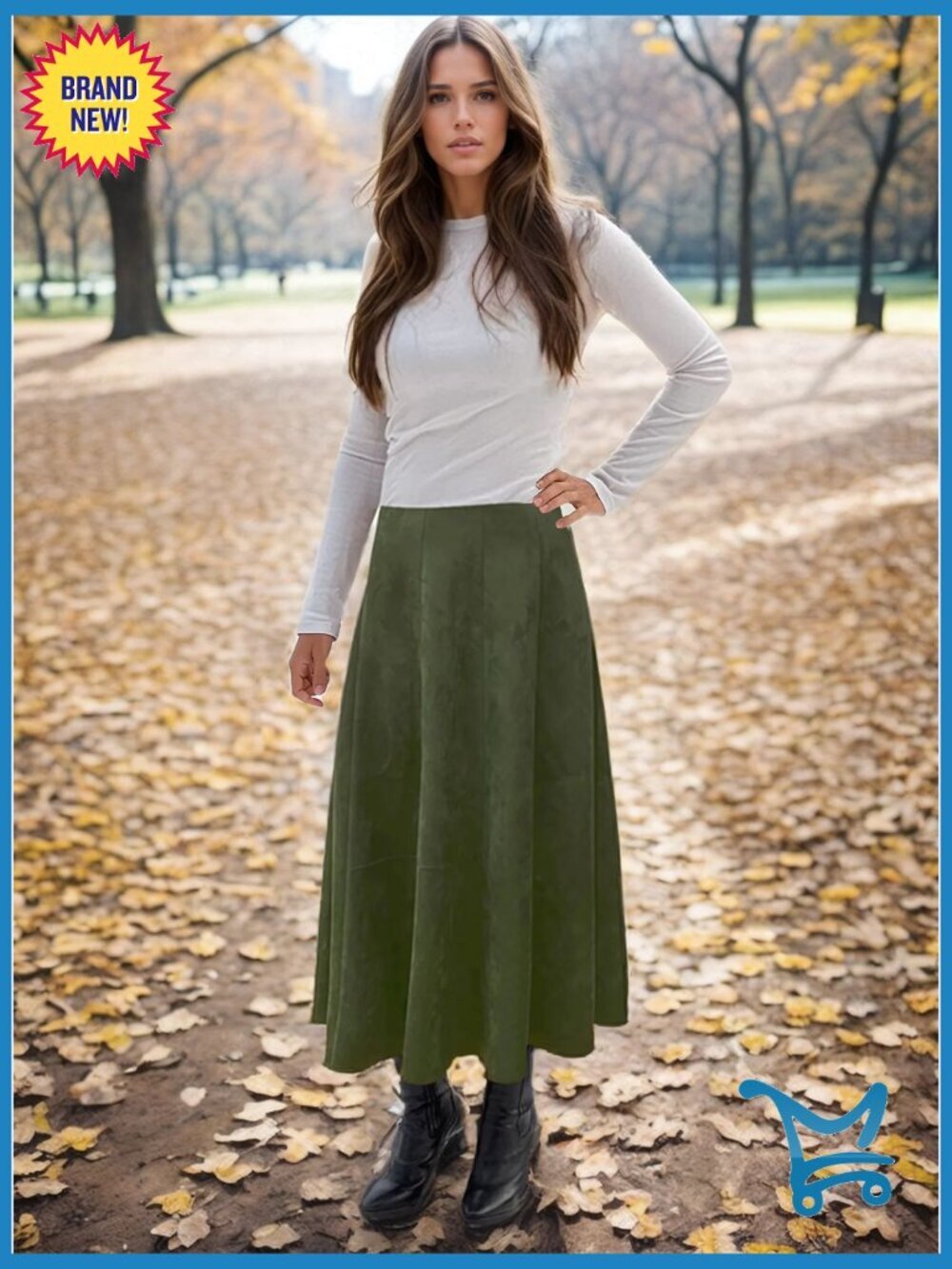 Midi Faux Suede Flare Skirt with Stretch Panel Western Style - Picture 5 of 5